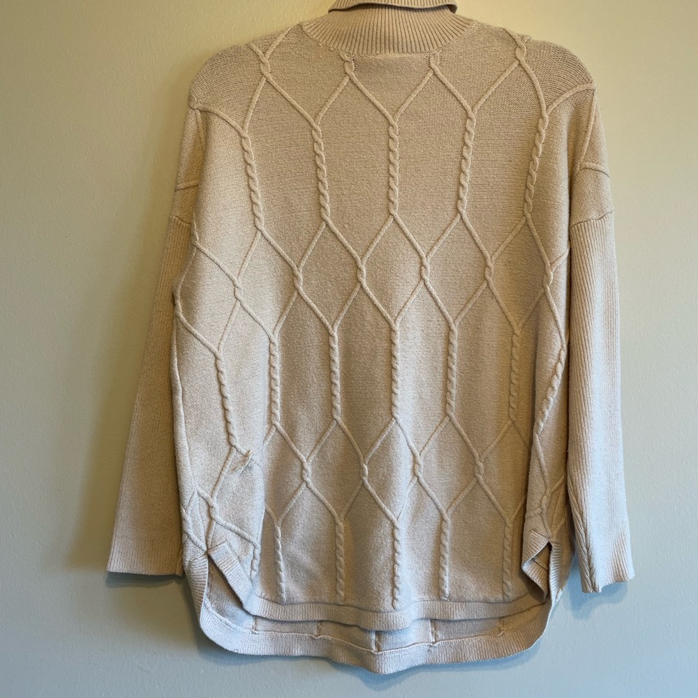 Grace Cream Cowl Neck Sweater with Geometric Knit